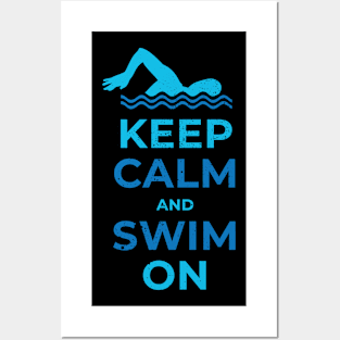 Keep calm and swim on fun design. Posters and Art